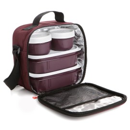 Tatay Urban Food Casual - Insulated Lunch Bag, 3L Capacity, 4 Plastic Food Storage Containers (2 x 0.5 L, 2 x 0.2 L) BPA Free, Burgundy. Measure 22.5 x 10 x 22 cm