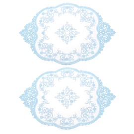 sourcing map 2Pcs Retro Lace Placemats, French Crochet Doilies Oval Embroidered Hollow Cup Vase Table Mat for Dining Table Kitchen Party 17x12inch, Blue