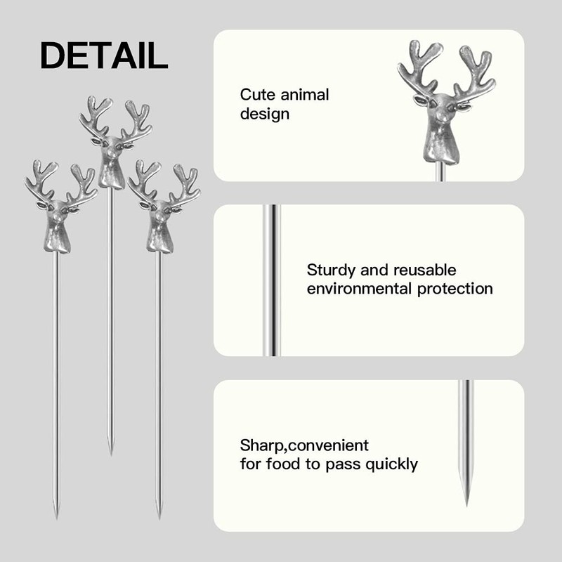 Mewuthede Cocktail Picks,8 Piece Stainless Steel Deer Head Shape Martini