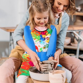 LECTNORE Kids Painting Apron Waterproof Painting Apron Long Sleeve for Kids Children's Art Smock with Pockets for Painting Cooking Eating（Height 80-100cm/blue sleeves）