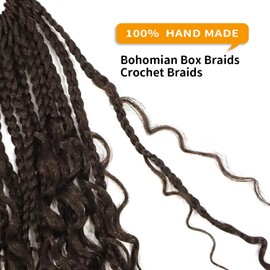 Datanala Goddess Box Braids Crochet Hair 8Packs 18Inch Boho Box Braids with Curly Ends Color 4# Bohemian Crochet Braids Synthetic Goddess Braids Crochet Hair for Black Women