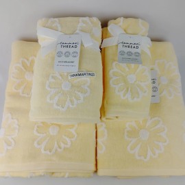 Common Thread Set of 6 Towels (2) Bath (2) Hand (2) Tip Soft Yellow Daisy White Reversible