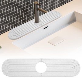 TNSLAND Dish Drying Mat Sink Tap Splash Guard Tap Mat Stone Mat Tap Protector & Drip Mat Tap Mat Sink Mat for Kitchen and Bathroom Includes Sandpaper Light Grey 45 x 10 cm