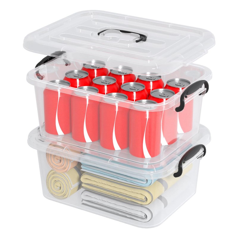 Waikhomes 8 L Clear Plastic Storage Bins with Lids, 2-Pack