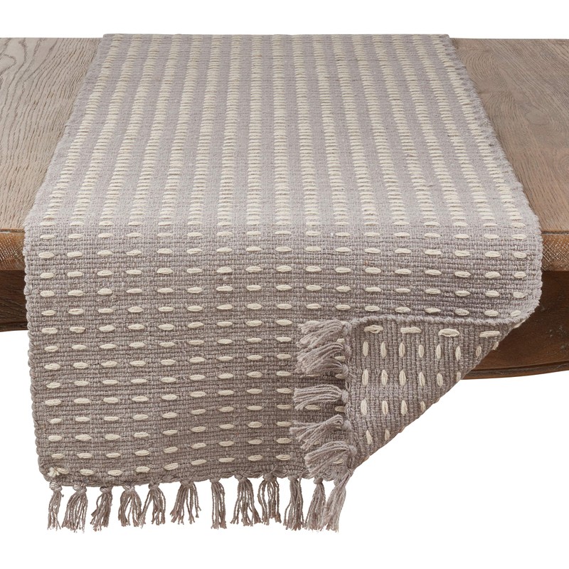 SARO LIFESTYLE Dashed Woven Table Runner, 16"x108", Grey