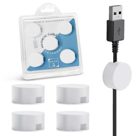 Magnetic Cable Holder, Xuuza 5-Pack Magnetic Cable Organizer Adhesive Cable Clips for Kitchen Nightstand Desk Table Metal Wall Steel, 5 Cord Clips + 5 Magnet Disc Base, White