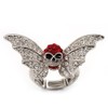 Avalaya Clear/Red Crystal Skull and Wings Stretch Ring/Silver Tone/4.5cm Across/Size