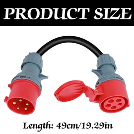 32 A Male to 16 A Coupling Adapter, Portable CEE Adapter High Current 5-Pin Coupling CEE Plug with Protective Cover for Industrial and Household, Waterproof IP44, Rubber Hose Cable