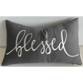 (30cm x 50cm , Blessed(grey)) - EURASIA DECOR DecorHouzz Pillowcase Farmhouse Embroidered Home Throw Pillow Cover Funny Quote Cushion cover for Housewarming Guest Porch Wedding Anniversary Couple (30cm x 50cm , Blessed(Grey))
