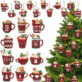 Wooden Christmas Decoration Pendants, 24 Pieces DIY Christmas Decoration Wood, Miniature Pendant Christmas, Christmas Tree Decoration Wood for Christmas Tree Advent Calendar Decoration Christmas Tree