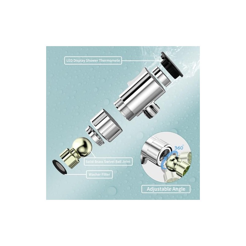 JDO LED Display Shower Thermometer Mount Bracket for Shower Arm