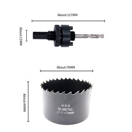 2.7 inch Hole Saw, LAIWEI 70mm Hole Cutter with A2 Heavy Duty Mandrel, 4341 Drill Bit,Cutting Depth 38mm,for Drilling Holes in Wood, Aluminium Profiles, PVC and Metal Pipes（2-3/4")