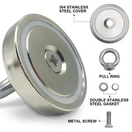 Magnet Fishing Kit, Strong Fishing Magnet 500 LB(227 KG) Pulling Force Round Neodymium Magnets, River Magnet for Magnet Fishing & Salvage in River, with 65 ft(20 m) Nylon Rope Carabiner Hand Gloves