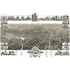 Brockton, Massachusetts - 1882 - Aerial Bird's Eye View Map Poster