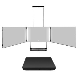 GOQELK 360 Self Hair Cutting Mirror LED –3 Way Mirror with Storage Shelf Premium HD Glass, Matte Anti-Fingerprint Finish, 3 Color Lights Adjustable & Portable Barber Mirrors for Home & Travel