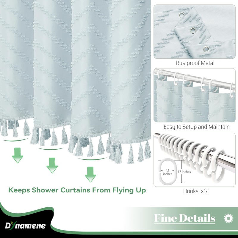 Dynamene Extra Long Shower Curtains, 96 Inch Long Boho Tufted