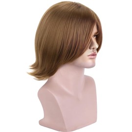 WTHCOS Brown Wigs for Mens Short Straight brown Wig Layered Wigs with Bangs Heat Resistant Synthetic Wig for Cosplay Costume Party
