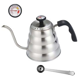 Gooseneck Kettle with Thermometer,1200ml Stainless Steel Coffee Pot for Drip Brewing,Silver,Tea Kettle with Thermometer for Stove Top Gooseneck Kettle