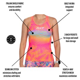 Zoot Women’s LTD Racerback Triathlon Tank Top, Sleeveless Tank for Racing & Endurance Training, Built-in Bra & Rear Pockets - Club Aloha - Large