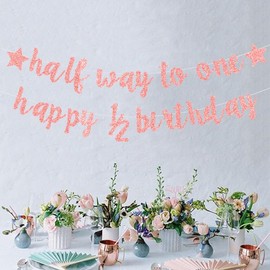 Half Way To One Banner, Rose Gold Baby Shower Decoration Balloons Ideal for Baby Party Supplies