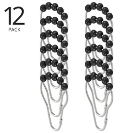 mDesign Steel Metal Easy-Glide Roller Ball Shower Curtain Rings - Bathroom Shower Curtain and Curtain Liner Rolling Ring Hooks for Shower Rod, Guest Bath and Powder Room - 12 Rings - Black