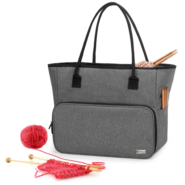 Yarwo Knitting Bag, Tote Bag for Wool Ball, Knitting Needles or Other Accessories, Grey (BAG ONLY)