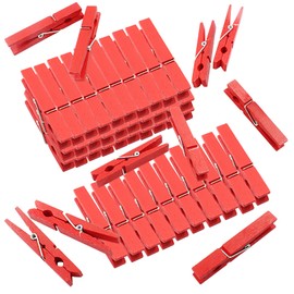 Hitefu 50 Pcs Red Wooden Clothespins, 2.83 Inch Colored Cloth Pins, Strong Springs Clothpins for Baby Shower, Hanging Clothes, Decor