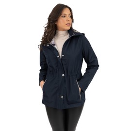 Fleet Street Ltd. Women's 33" Anorak Raincoat w/Removable Hood, Navy, Large