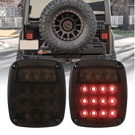 USR TJ Tail Lights - Full LED Smoke Rear Brake Stop Turn Signal Reverse Backup Tail Lamps Set (Left + Right) For 1997-2006 Wrangler TJ (DOT, Smoked Lens, Plug and Play, No Wiring Cutting!)