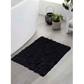 Home Weavers Bell Flower Collection 100% Cotton Tufted Bath Rugs, Extra Soft and Absorbent Bath Rugs, Non-Slip Bath Mats, Machine Washable, Bath Mats for Bathroom Floor, 17"x24" Rectangle, Black