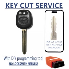 Toyota KEY CUT SERVICE +  TOYOTA UNCUT TRANSPONDER 4D DOT CHIP Key + DIY TOOL