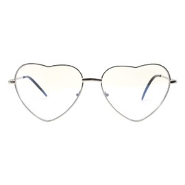 PASTL Heart Shape Clear Lens Glasses Wide Oversized Metal Frame Spring Hinge Silver