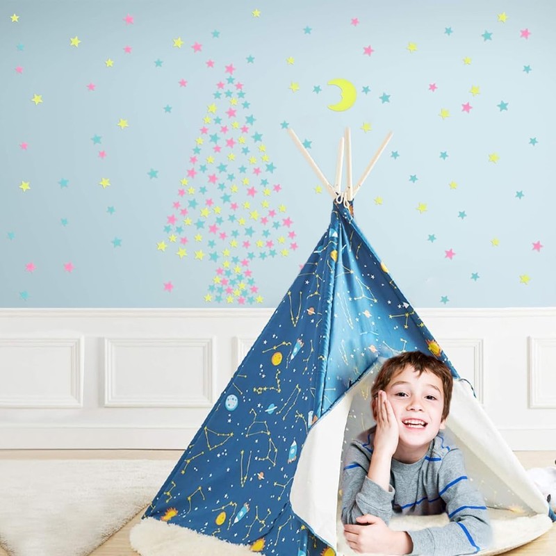 Fokmuaex 52pcs Glow-in-The-Dark Stars and Moon Wall Stickers for Kids