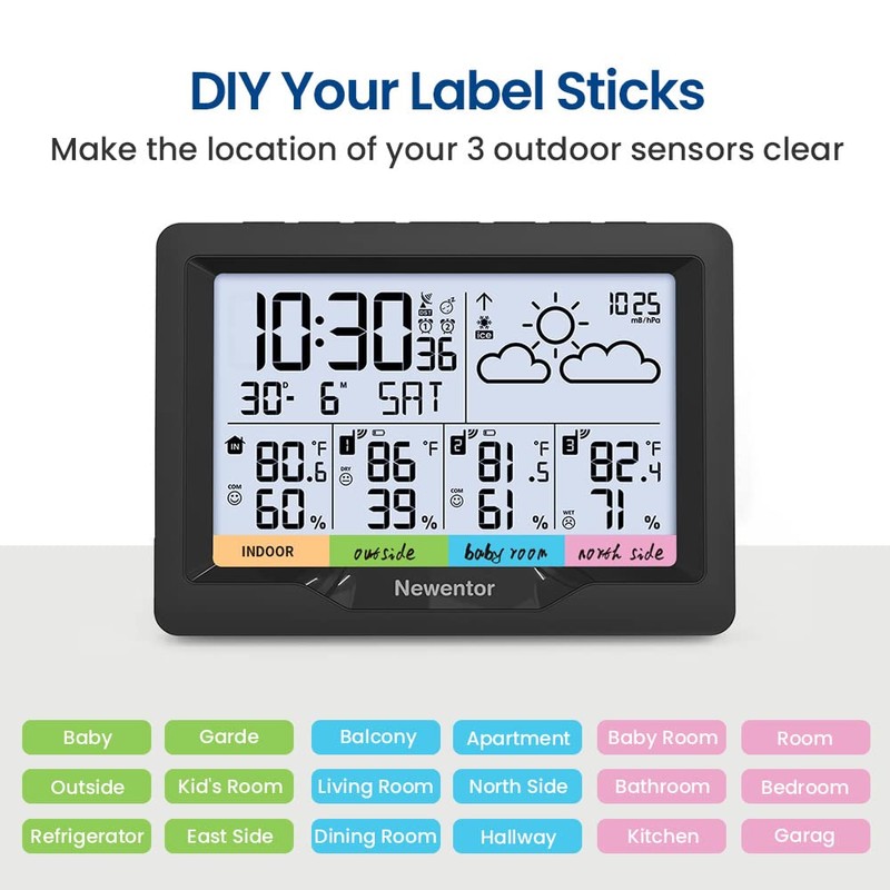 Newentor Weather Station Wireless Indoor Outdoor Multiple Sensors, Digital Atomic