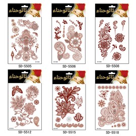 AHIER 6 Sheets Temporary Tattoos for Women, Flower Temporary Henna Tattoos, Henna Temporary Tattoos for Women, Henna Stickers, Waterproof Red Ink Body Art Stickers.