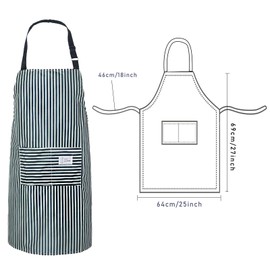 PVC Apron Kitchen Apron Waterproof Vinyl Cooking Apron with Pockets Wipe Clean Aprons Chef Apron Wipeable Apron Plastic Apron Oil Cloth Apron Blue Stripe Pinafore Apron for Women Men Adult Dishwashing