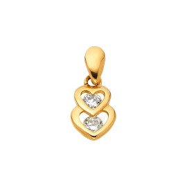 Precious Stars Genuine 14k Yellow Gold 0.39" Cubic Zirconia Overlapping Double Heart Pendant