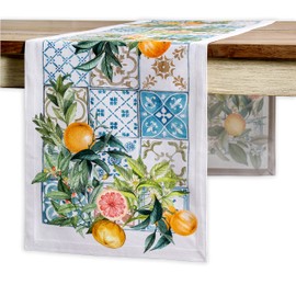 Maison d' Hermine Table Runner 100% Cotton 37cm x 230cm Decorative Washable Tablerunner Easter Table cloth for Dining, Kitchen, Parties & Camping, Agrume - Spring/Summer