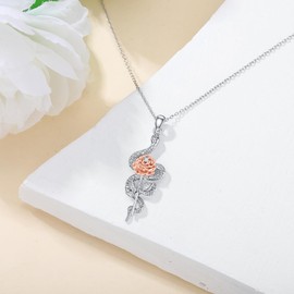 LWXIE Diamond Rose and Snake Necklace 925 Sterling Silver Snake Pendant Animal Necklace Jewelry Gifts for Women