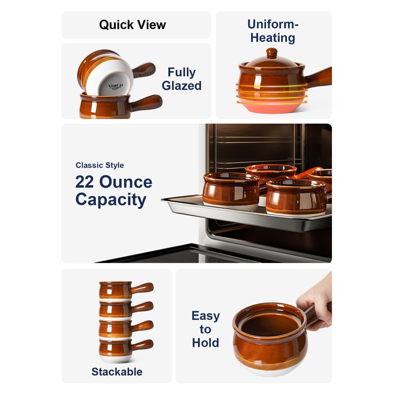 LE TAUCI French Onion Soup Bowls, 16 Ounce Ceramic Soup