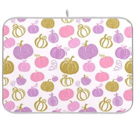 Pumpkin Pink Purple Dish Drying Mat for Kitchen Countertop 18x24 Fall Rectangle Large Drying Mat Reusable Quick Dry Dish Sink Absorbent Mats Dishwasher Easy Clean Decorative Home Decor Essentials
