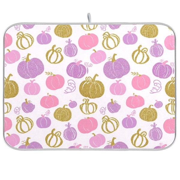 Pumpkin Pink Purple Dish Drying Mat for Kitchen Countertop 18x24