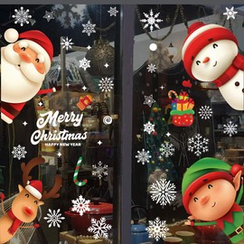 82Pcs Christmas Window Clings Decorations for Glass Window Decals Snow Snowman Santa Claus Double Sided Static Christmas Window Stickers Cartoon Deer Window Silhouette Wall Decor Party Christmas Decor