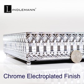 LINDLEMANN Decorative Tray - Metal Mirrored Ornate Serving Tray - Roman Style Elegant Design for Jewelry Living Room Easter (Rectangle, 12x9in, Silver)