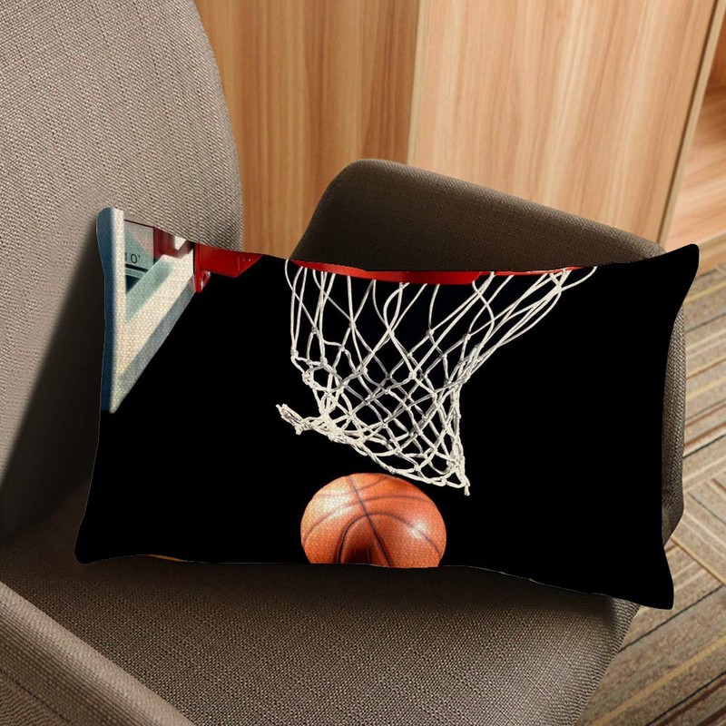 Nicokee Throw Pillow Cover Basketball with Hoop Sport Black Decorative