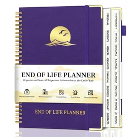 End of Life Planner, Estate Planning Organizer with Tabs for Senior, Spiral Funeral Planning Book with Large Font, Gold Corner Guards & Inner Pocket for Will Preparation, 7.36" x 10.4", Purple