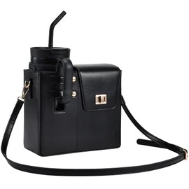 Outdoor Portable Crossbody Water Cup Storage Bag Crossbody Case with Sports Water Bottle Holder for Women Tumbler Purse with Water Bottle Pocket Compatible with Most Water Bottles Carrier Bag, Black