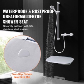 HAPPYBUY Urea-formaldehyde Folding Shower Seat, 13.6'' x 12.8'' Unfolded, Wall Mounted Fold Up Shower Bench with 450 lbs Load Capacity, Space Saving Fold Down Shower Chai r for Seniors Children Adults