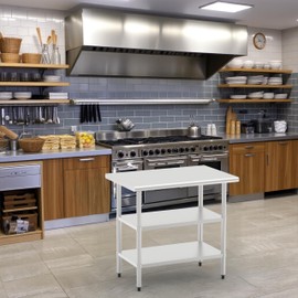 STEELBUS Stainless Steel Double Undershelf Work Table,Flat Top Commercial Prep Table for Kitchen,Restaurant, Garage,Workshop,NSF Certified,Durable,Scratch & Rust Resistant,Easy to Clean