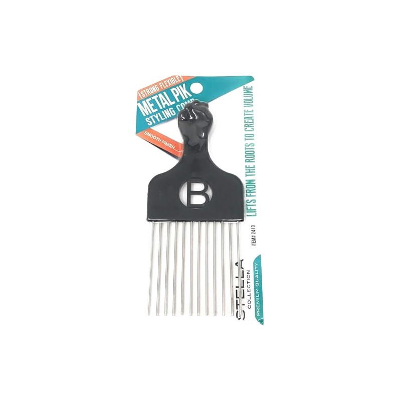Magic Black Standard Metal Afro Hair Pick with Fist &